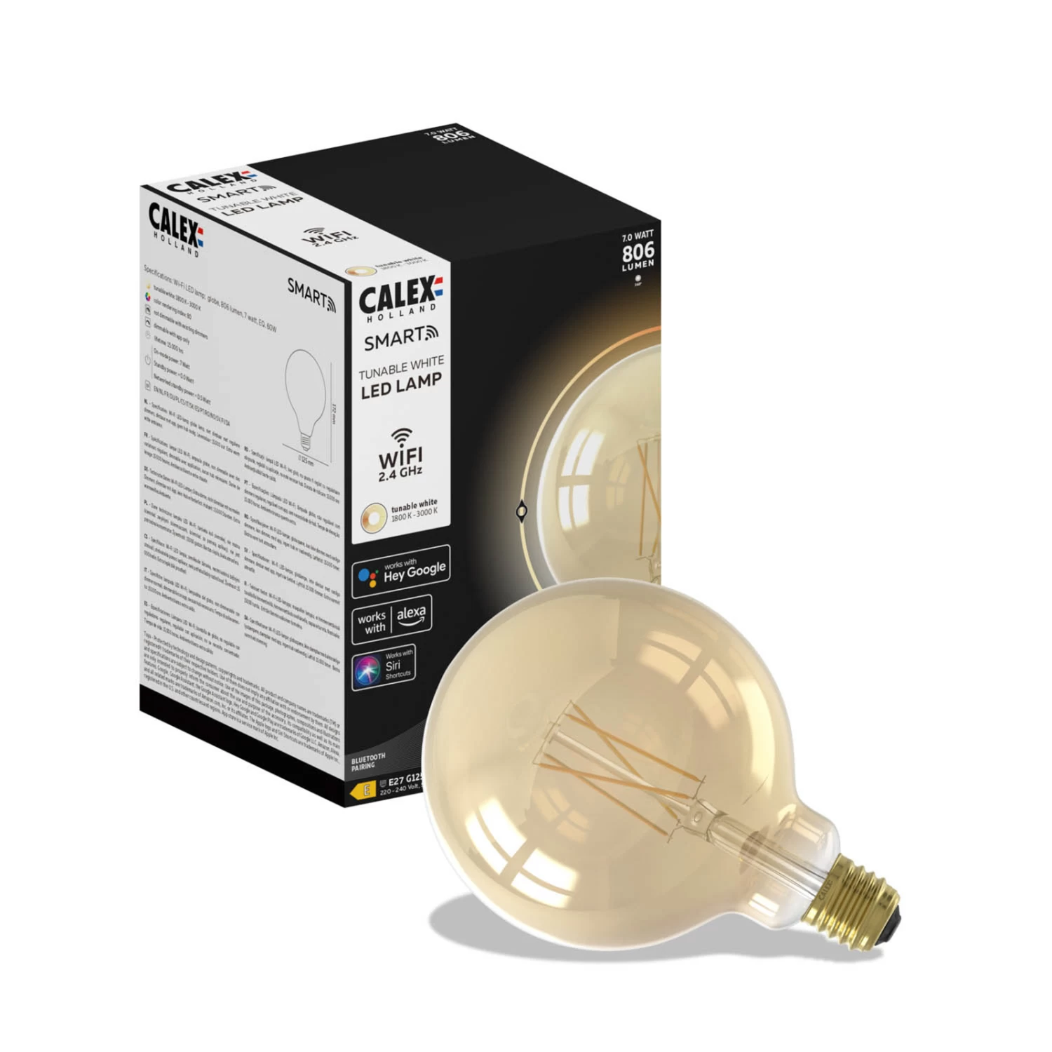 Calex Smart E27 G125 7W LED-Filament 806lm Gold – Bild 6