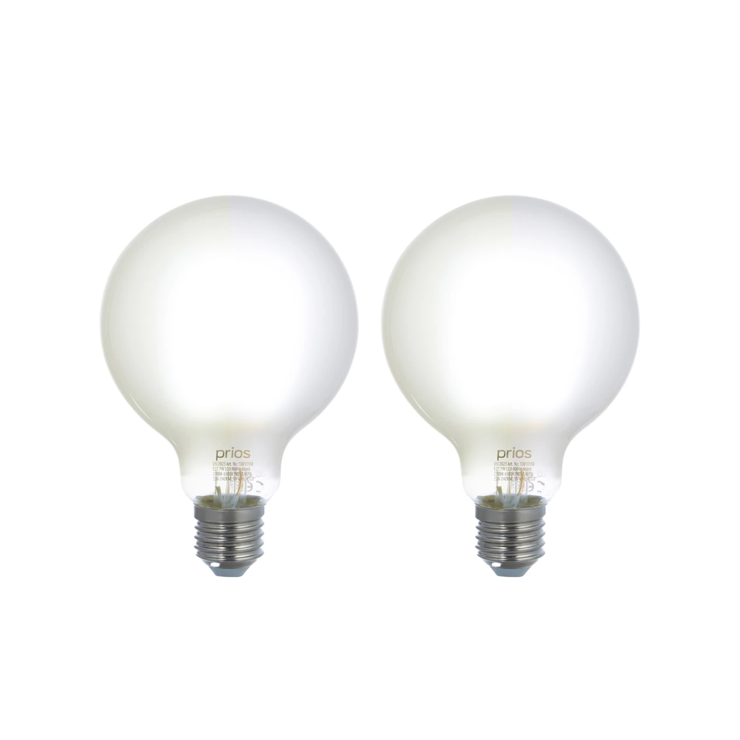 Prios LED-E27-Leuchtmittel G95 7W WLAN Matt 2er