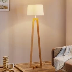 Stehleuchte Sacha LS Aus Holz Und Textil, Weiß