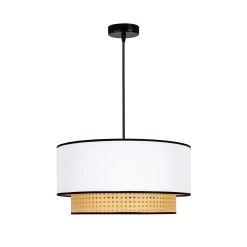 Hängeleuchte Boho, Rattan, Textil, Beige/weiß