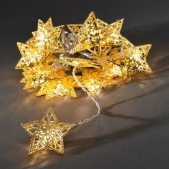 16-flammige LED-Lichterkette Mit Goldenen Sternen