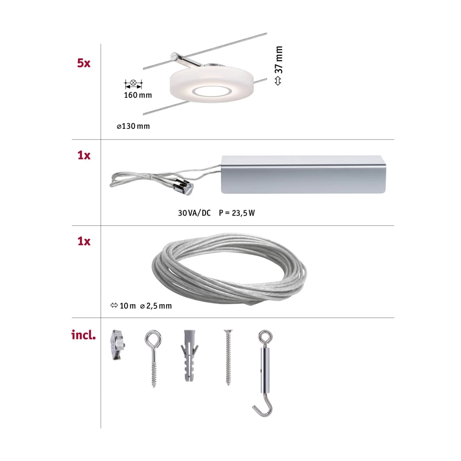 Paulmann DiscLED I Seilsystem Komplett-Set, 5flg. – Bild 3