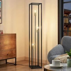 Lindby Tiliane Käfig-Stehlampe, Schwarz, 3-flammig