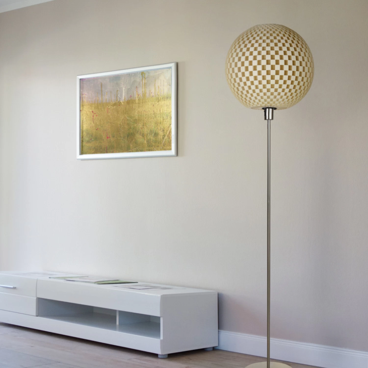 Stehleuchte Flechtwerk, Kugel, Creme-weiß – Bild 6