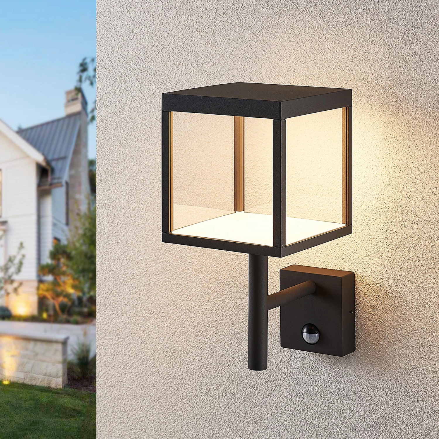 Lucande LED-Außenwandleuchte Cube, Graphit, Mit Sensor – Bild 2