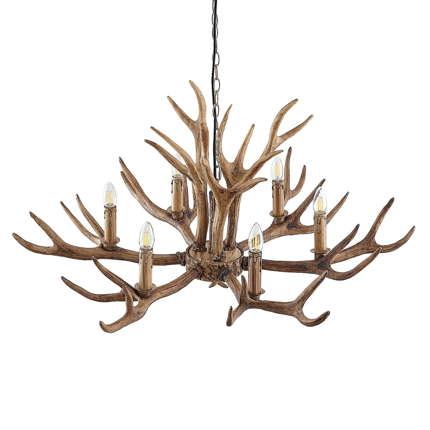 Lindby Tejask Hängelampe, Geweih, 6-fl., 102 Cm – Bild 6