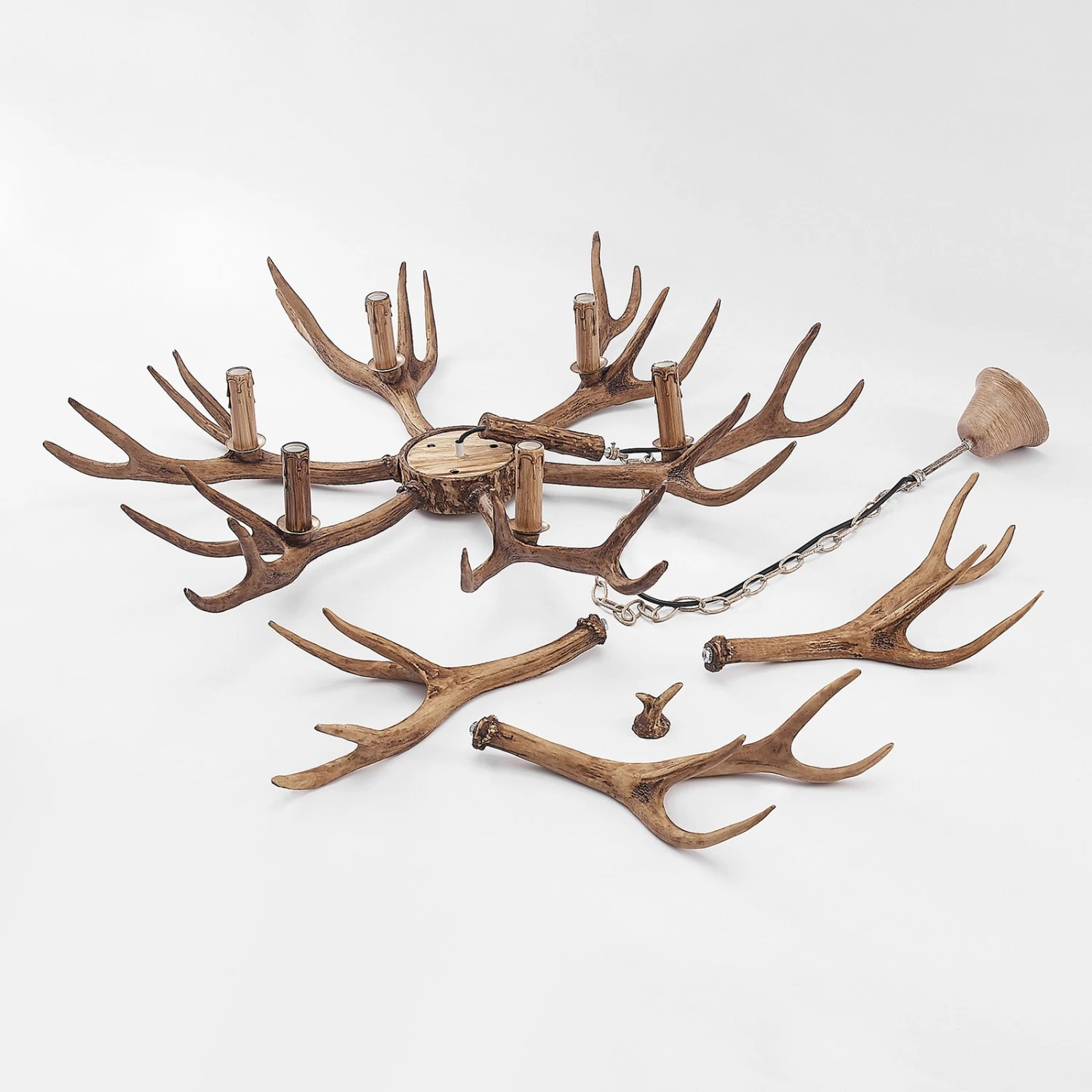 Lindby Tejask Hängelampe, Geweih, 6-fl., 102 Cm – Bild 8