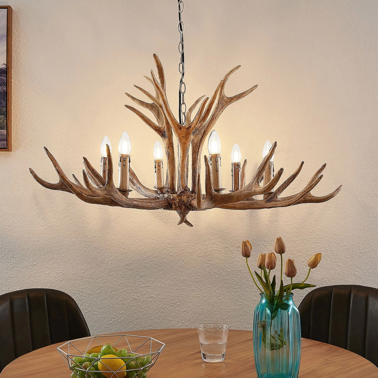 Lindby Tejask Hängelampe, Geweih, 6-fl., 102 Cm