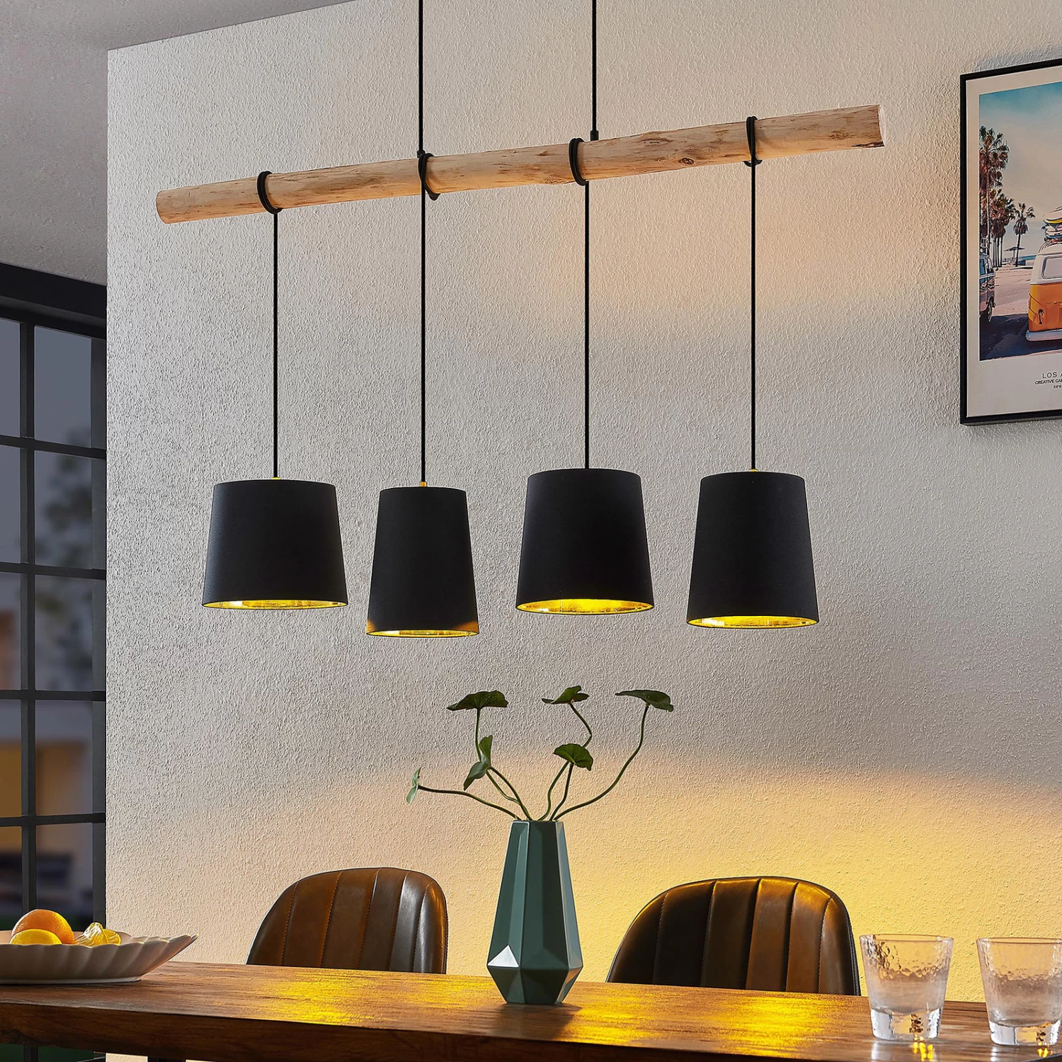 Lindby Hinai Hängeleuchte, Schwarz, Gold – Bild 2