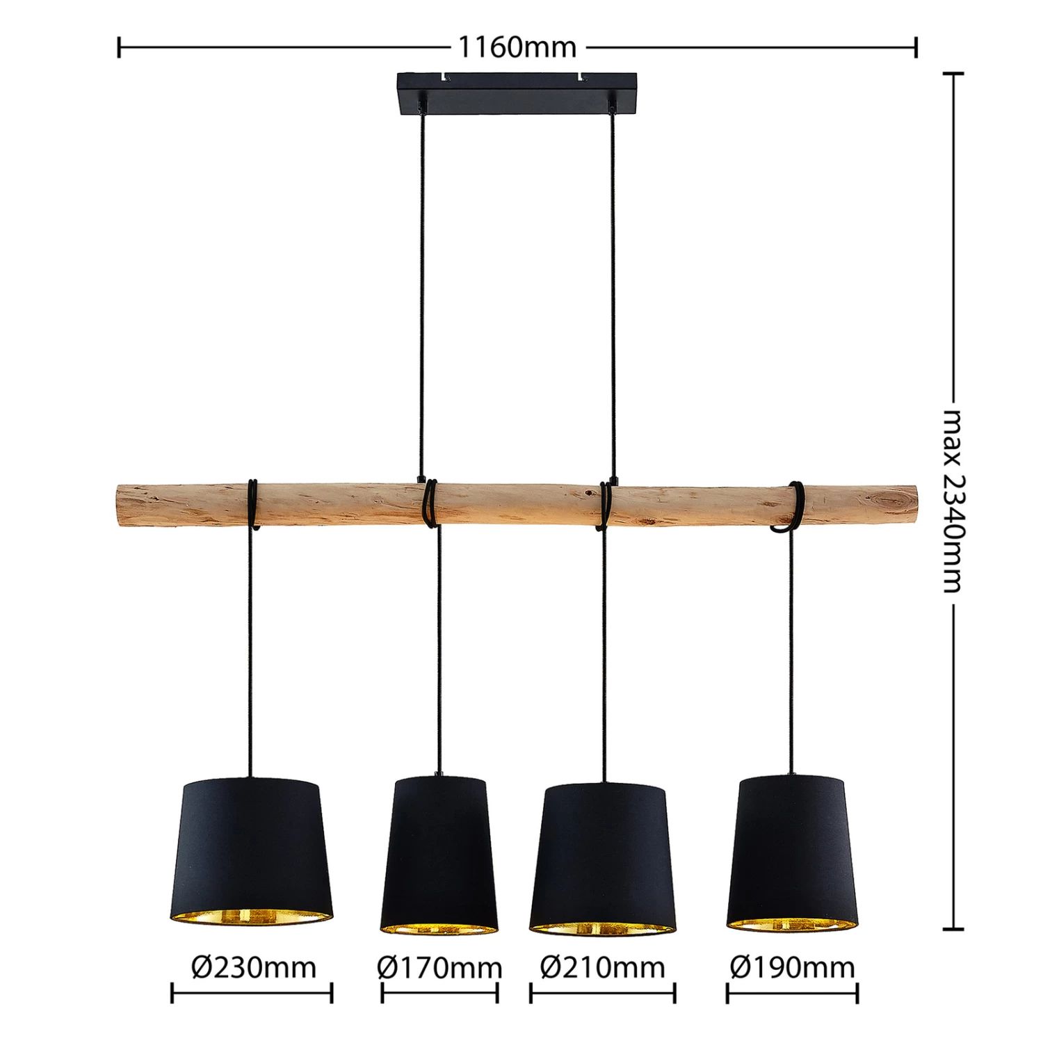 Lindby Hinai Hängeleuchte, Schwarz, Gold – Bild 5