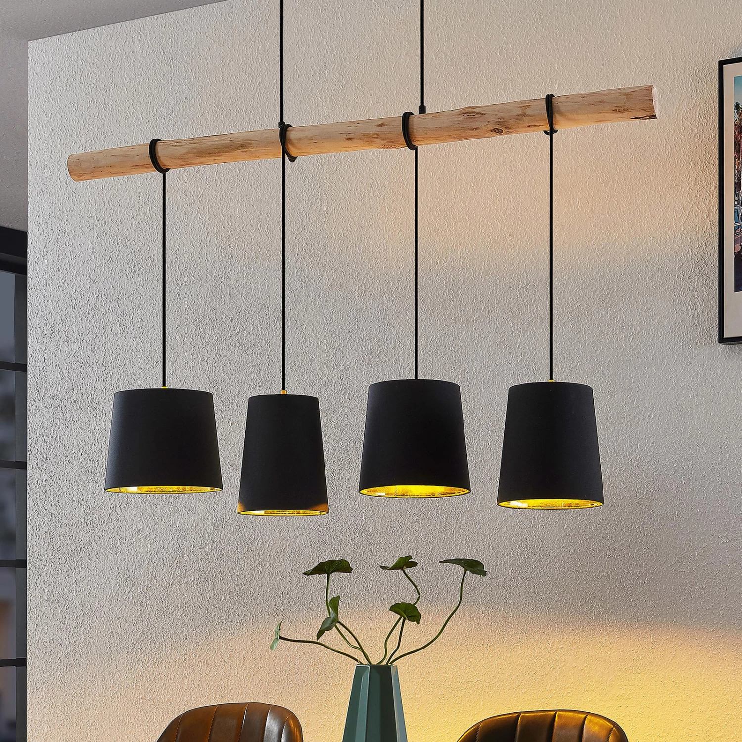 Lindby Hinai Hängeleuchte, Schwarz, Gold