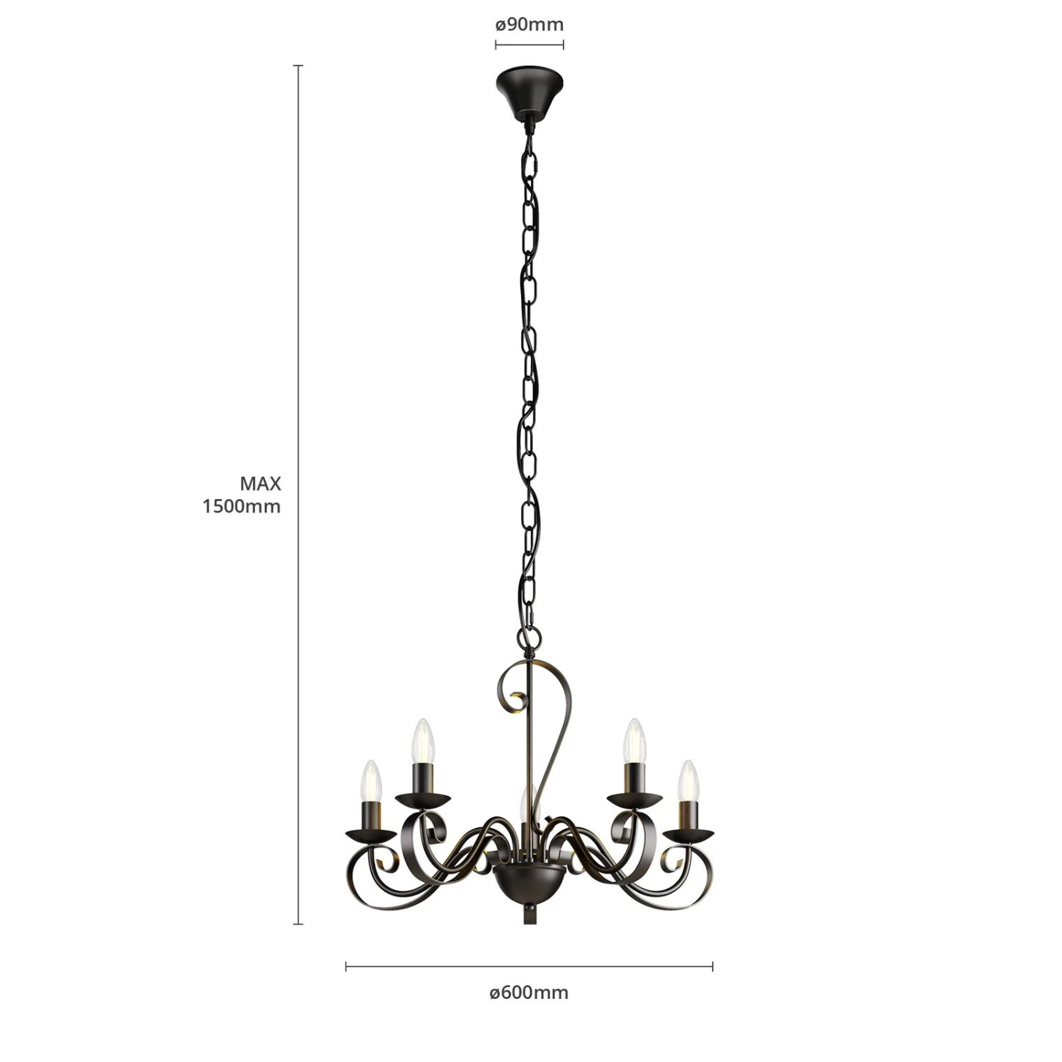 Lindby Shervan Kronleuchter, 5-flammig, Braun – Bild 7