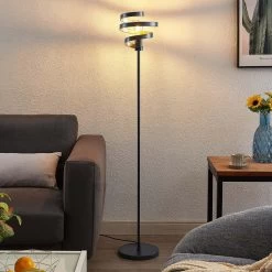 Lindby Colten Stehleuchte, Spirale, Schwarz, Gold
