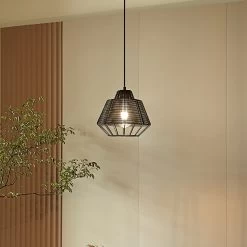 Lucande Tinko Käfig-Pendelleuchte, Schwarz, 25 Cm